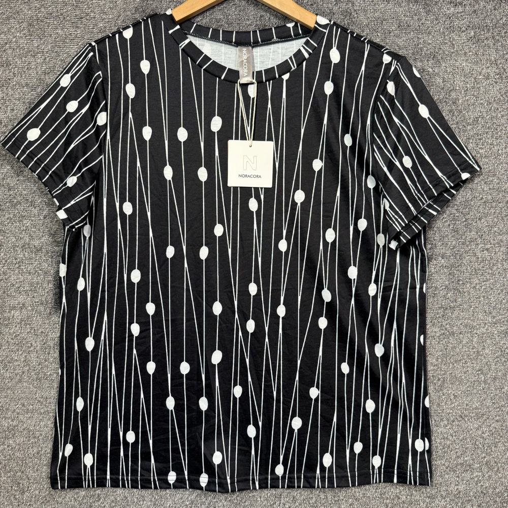 Noracora Shirt Size M Black White Geometric Print Jersey Crew Neck Top